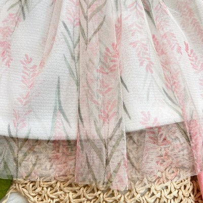 Conj. Batinha Plantinhas em Tule com Short - Off White e Lilás